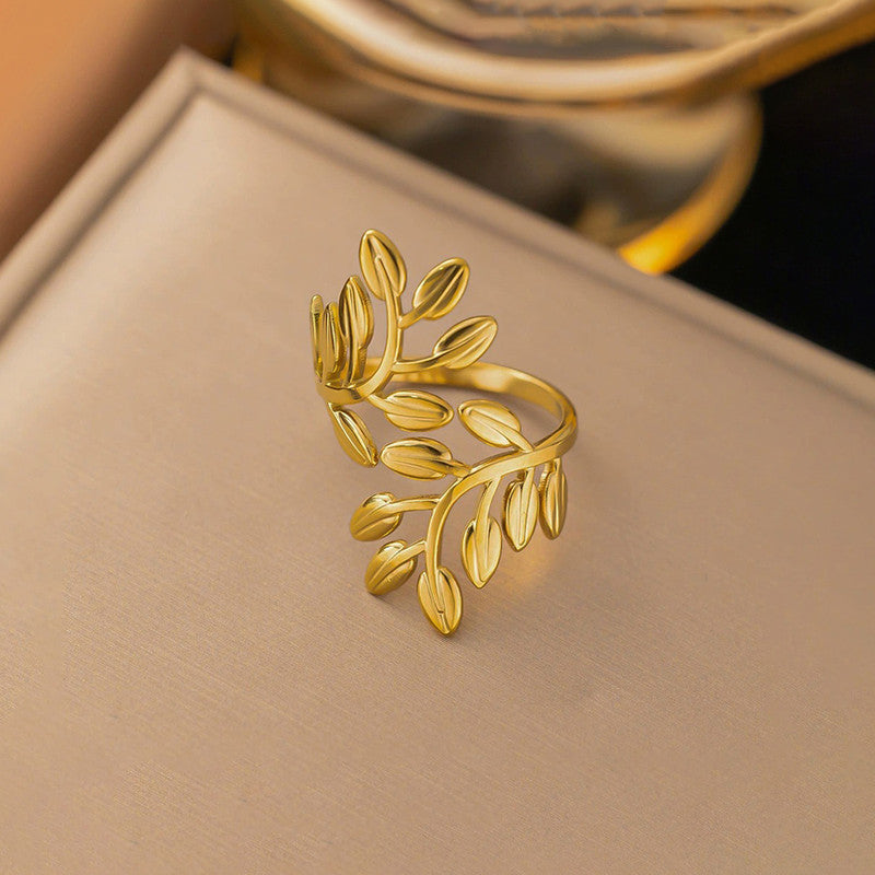 Gold Plated Leaf Themed Adjustable Finger Ring