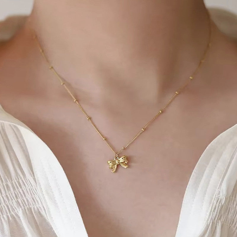 Gold Plated Bow Themed Pendant Chain